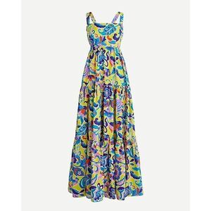 J. Crew Tiered Taffeta Dress Curly Bold Floral Summer Colorcore Size 00 Pockets!